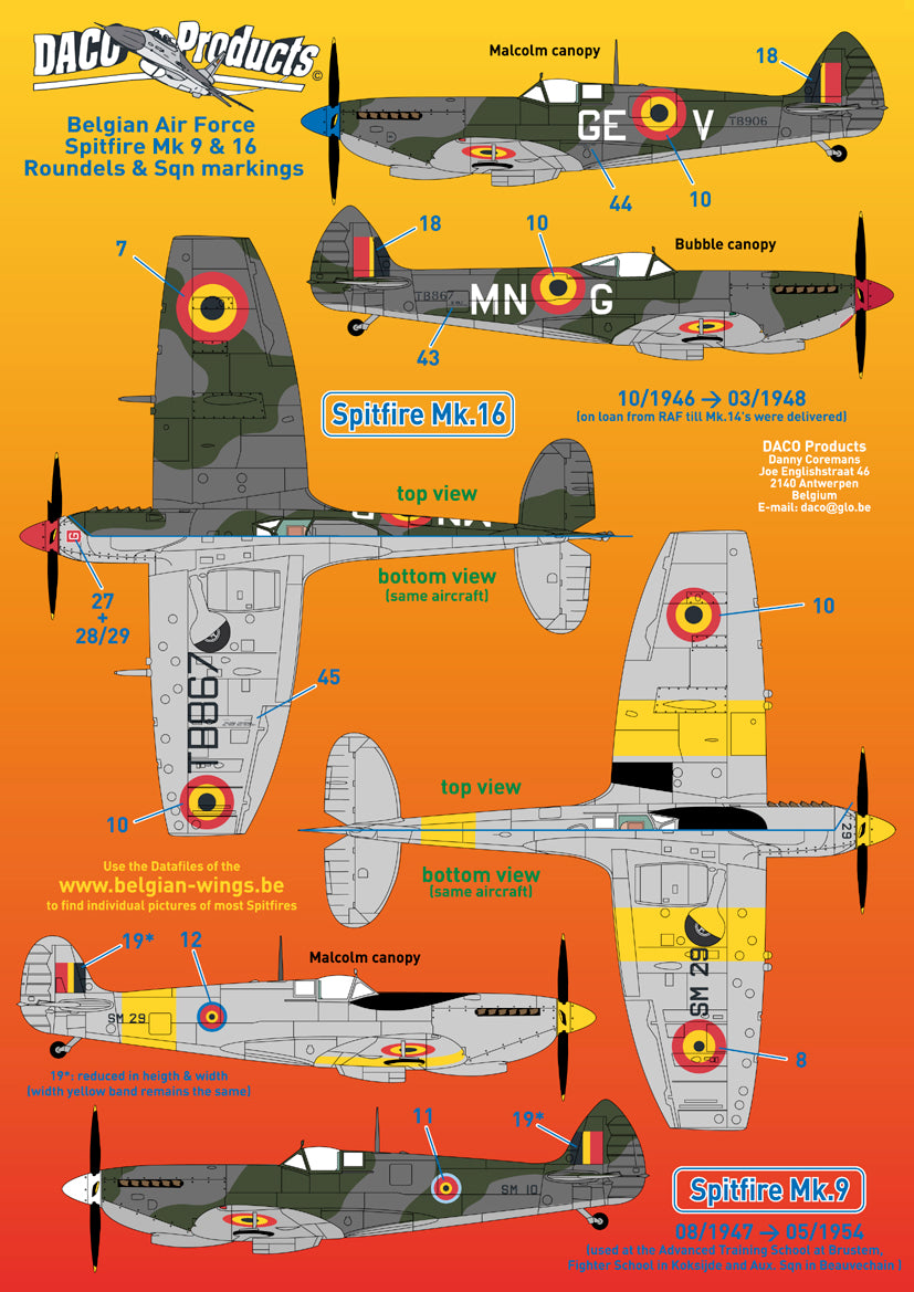 Daco Products DCD4870 1:48 Supermarine Spitfire Belgian Air Force [Mk.IXc Mk.IXe Mk.XIV and Mk.XVI]