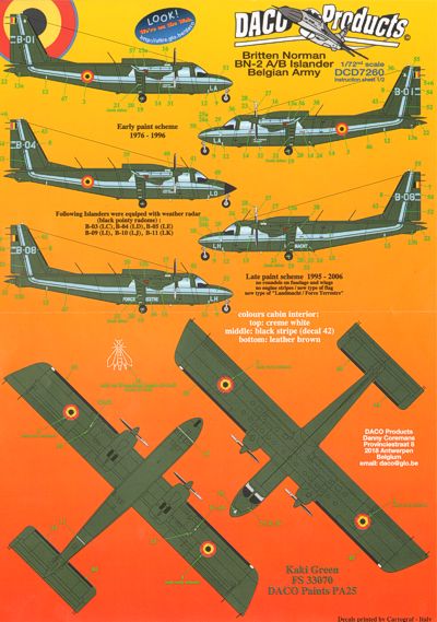 Daco Products DCD7260 1:72 Britten-Norman BN-2 A/B Islander Belgian Army