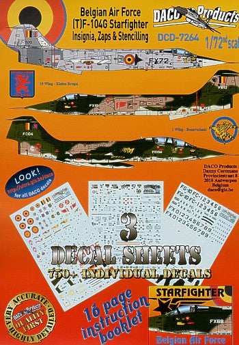 Daco Products DCD7264 1:72 Lockheed F-104/TF-104G Starfighter Zappings & Stencilling Belgian Air Force Insignia
