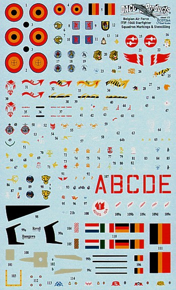 Daco Products DCD7264 1:72 Lockheed F-104/TF-104G Starfighter Zappings & Stencilling Belgian Air Force Insignia