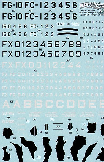 Daco Products DCD7264 1:72 Lockheed F-104/TF-104G Starfighter Zappings & Stencilling Belgian Air Force Insignia