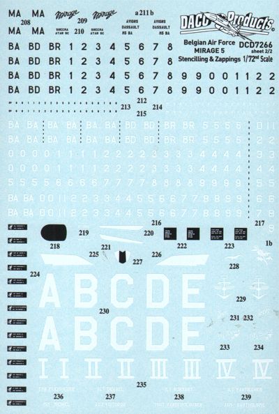 Daco Products DCD7266 1:72 Belgian Air Force Dassault-Mirage 5 Stencilling & Zappings