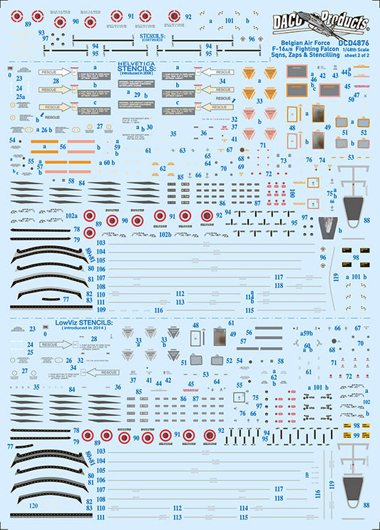 Daco Products DCD7276 1:72 BAF General-Dynamics F-16A/F-16B Sqn Emblems & Stencilling