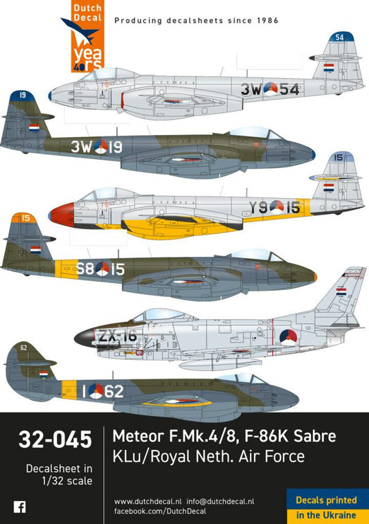 Dutch Decal 32045 1:32 Gloster Meteor F.4/F.8 KLu