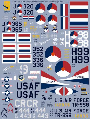 Dutch Decal 48087 1:48 Supermarine Spitfire Dual LSK, P-40N/B-25D RNEIAAF. T-33A/F-4E Phantom â€˜Wolfhoundsâ€™ 32th USAFE â€“ I