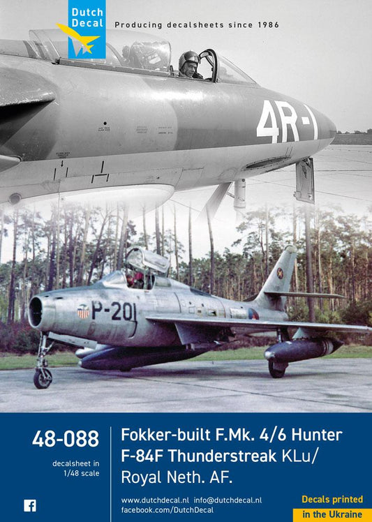 Dutch Decal 48088 1:48 Fokker-built F Mk.4/Mk.6 Hawker Hunter and F-84F Thunderstreak KLu Royal Netherlands Air Force