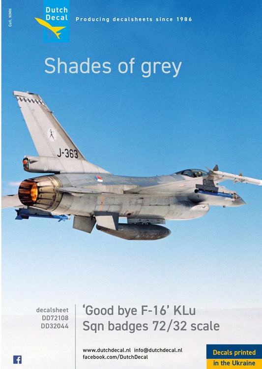 Dutch Decal 1:32, 1:72 Shades of Grey 'Good bye F-16' Grey