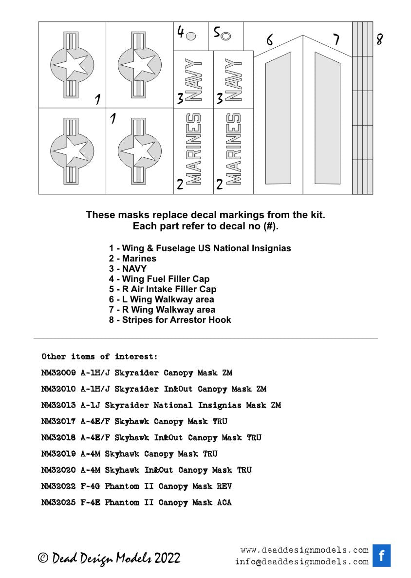 Dead Design Models NM32021 1:32 Douglas A-4 Skyhawk US National Insignias	(designed to be used with Trumpeter kits)[A-4E A-4F A-4M]