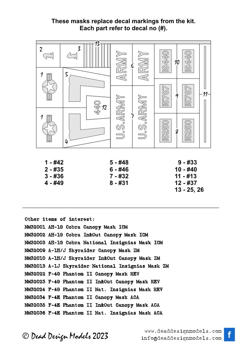 Dead Design Models NM32046 1:32 Bell AH-1G Arctic Cobra national insignia and markings