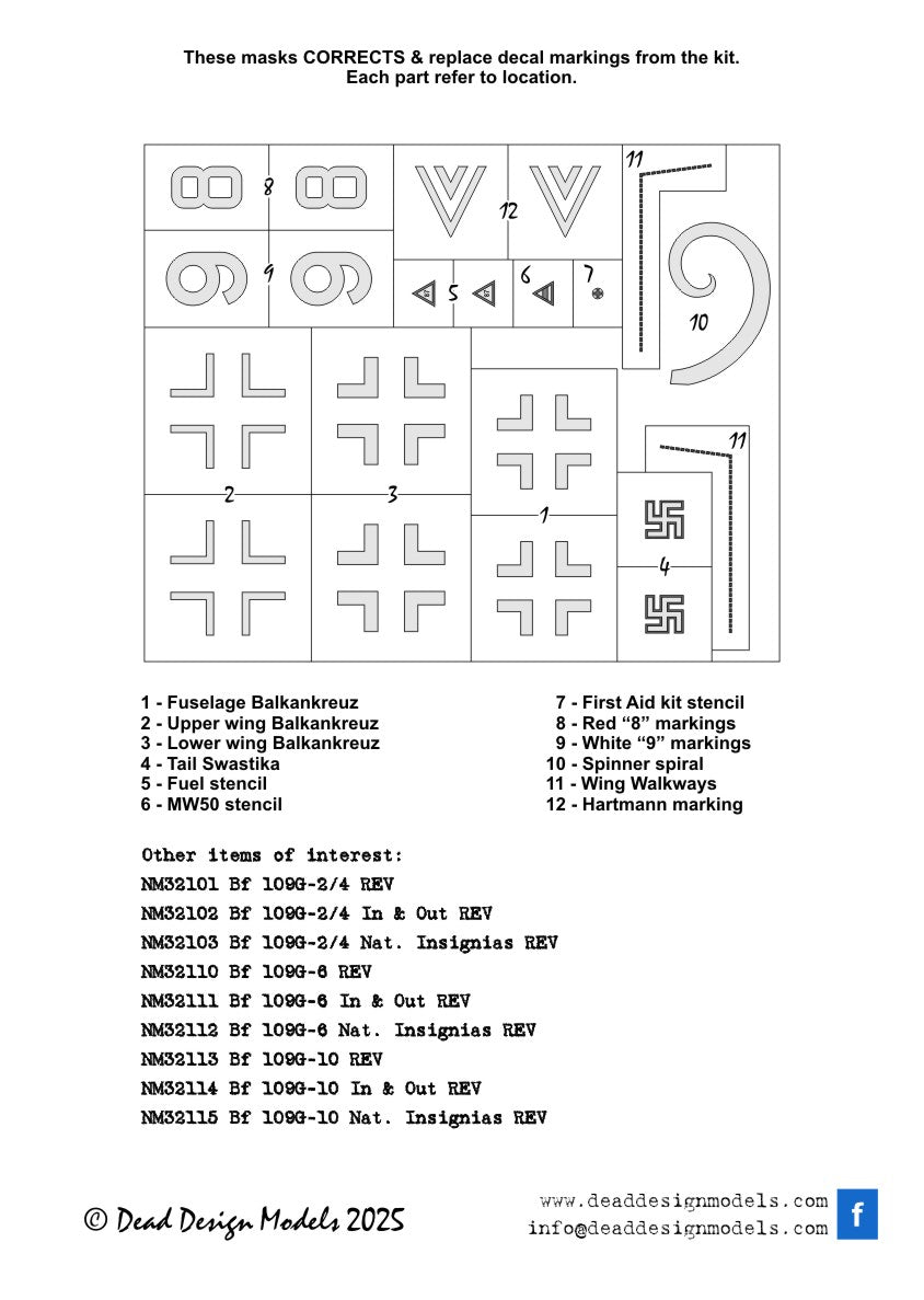 Dead Design Models NM32130 1:35 Messerschmitt Bf-109G-10 National Insignia paint masks