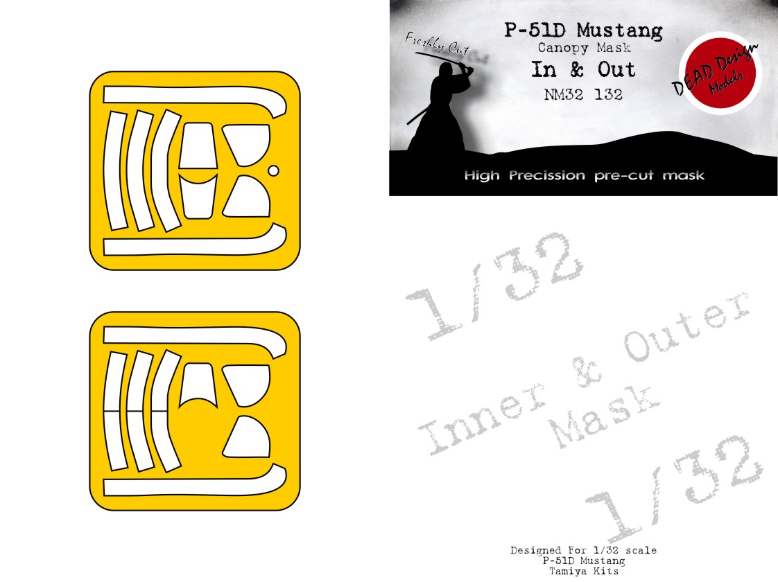 Dead Design Models NM32132 1:32 North-American P-51D Mustang Canopy Frame Mask (Inside & Outside)