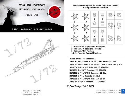 Dead Design Models NM72206 1:72 Mikoyan MiG-25 Foxbat National Insignia paint masks