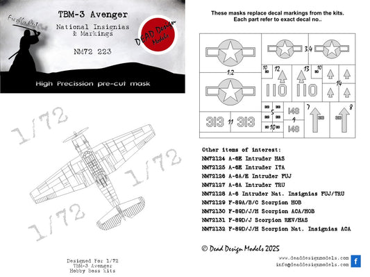 Dead Design Models NM72223 1:72 Grumman TBM-3 Avenger National Insignia paint masks