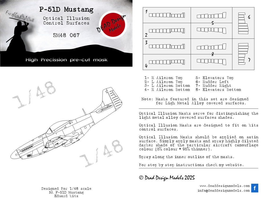 Dead Design Models SM48067 1:48 P-51D Mustang 3D effect/optical illusion paint mask for control surfaces