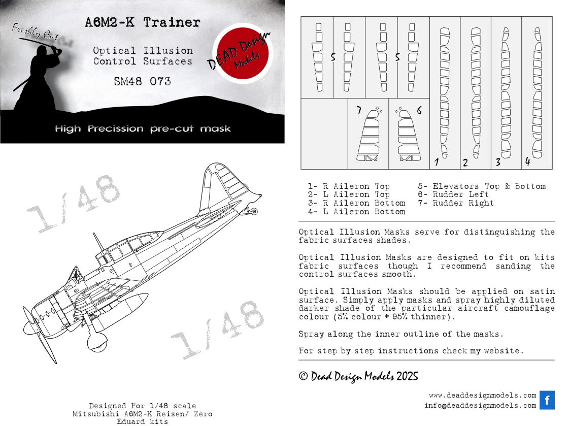 Dead Design Models SM48073 1:48 Mitsubishi A6M2-K Zero 3D effect/optical illusion paint mask
