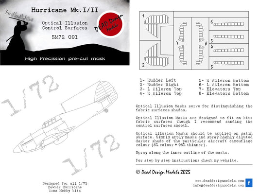 Dead Design Models SM72091 1:72 Hawker Hurricane Mk.I 3D effect/optical illusion paint mask for control surfaces (designed to be used with Arma Hobby kits)