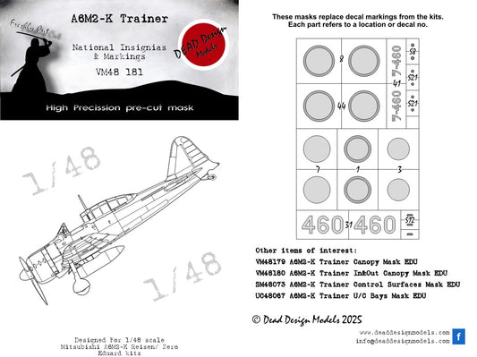 Dead Design Models VM48181 1:48 Mitsubishi A6M2-K Zero Reisen National Insignias