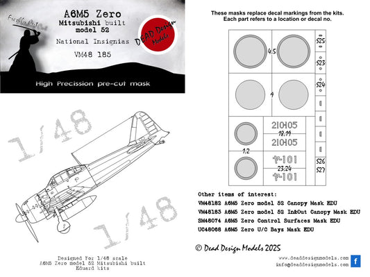 Dead Design Models VM48185 1:48 Mitsubishi A6M5 model 52 National Insignia paint masks