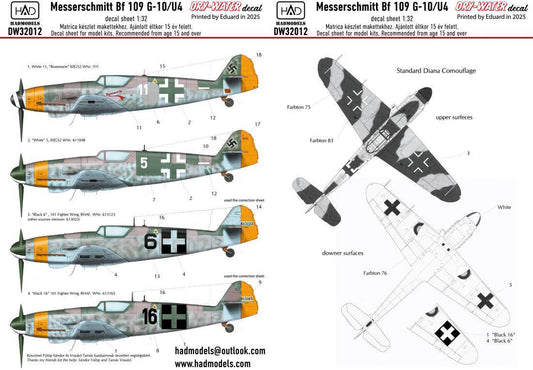 HAD Models DW-32012 1:32 Messerschmitt Bf-109G-10 DRY-WATER decals ( Printed by Eduard)