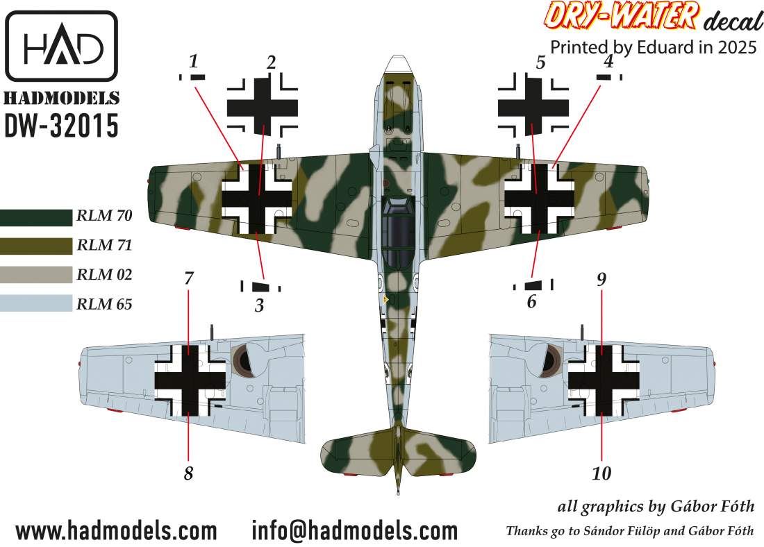 HAD Models DW-32015 1:32 Messerschmitt Bf-109E-1 (White 9) DRY-WATER decals ( Printed by Eduard)