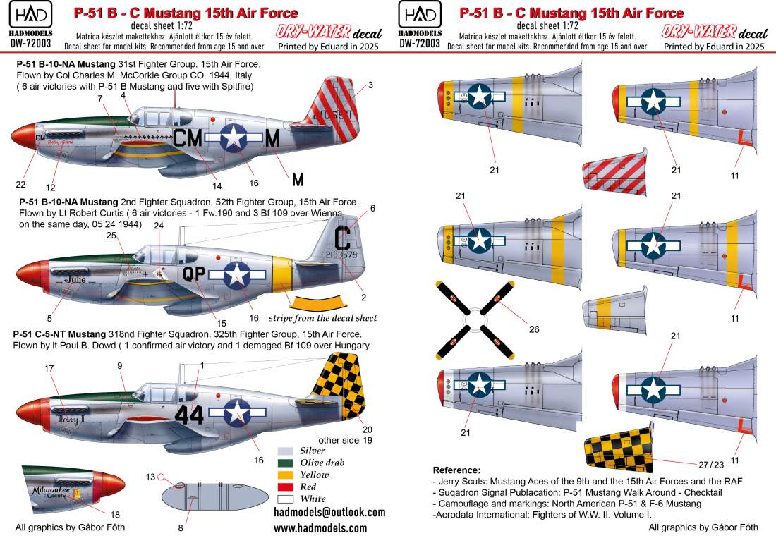 HAD Models DW-72003 1:72 North-America P-51B Mustang DRY-WATER decals ( Printed by Eduard)