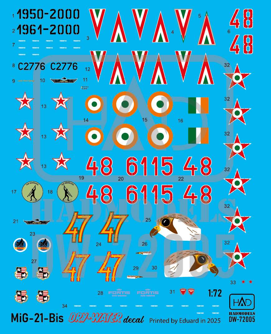 HAD Models DW-72005 1:72 Mikoyan MiG-21Bis DRY-WATER decals ( Printed by Eduard)