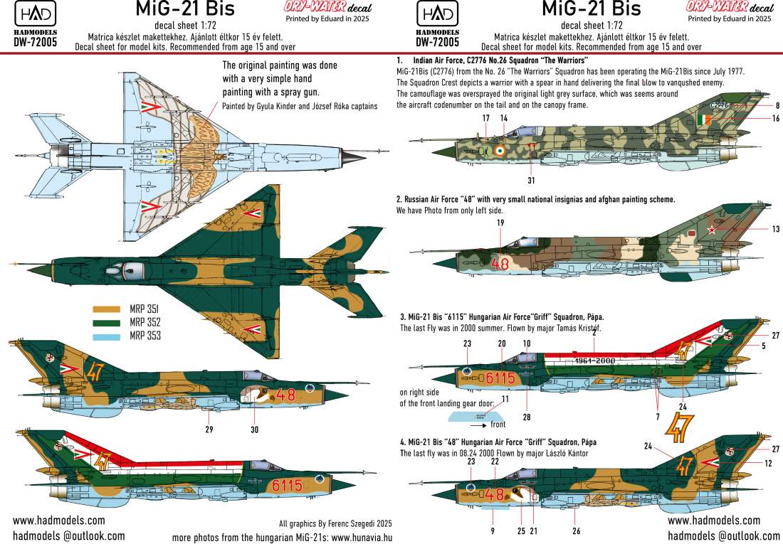 HAD Models DW-72005 1:72 Mikoyan MiG-21Bis DRY-WATER decals ( Printed by Eduard)