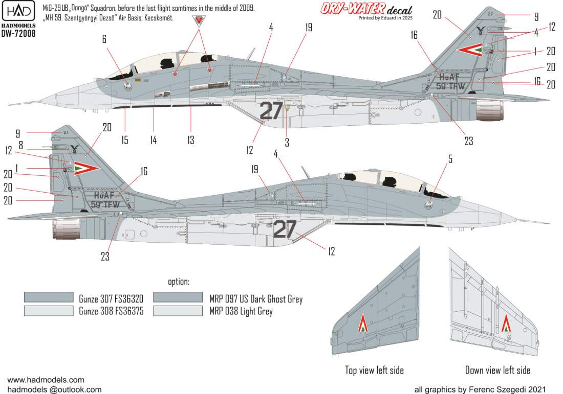 HAD Models DW-72008 1:72 Mikoyan MiG-29 NATO Hungarian DRY-WATER decals ( Printed by Eduard)