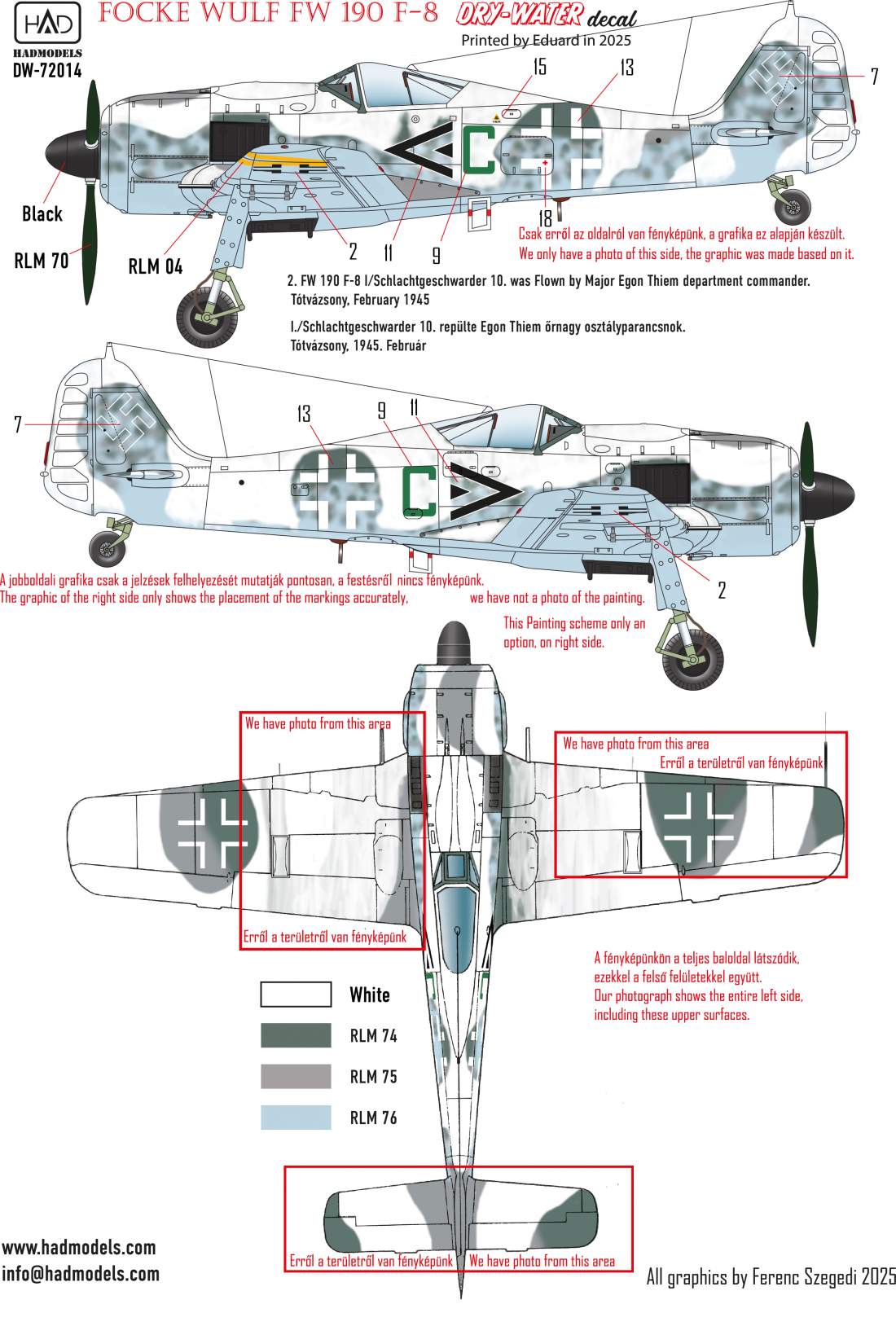 HAD Models DW-72014 1:72 Focke-Wulf Fw-190F-8 (green C, Black 2, White 34) DRY-WATER decals ( Printed by Eduard)