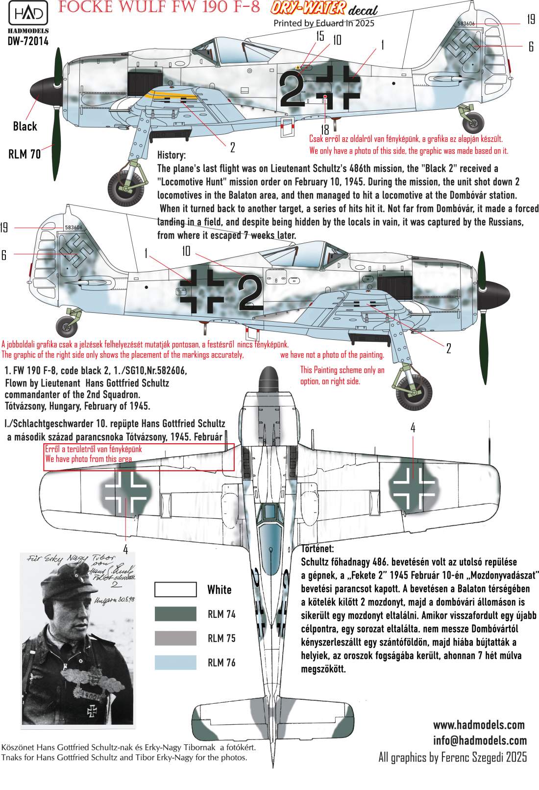HAD Models DW-72014 1:72 Focke-Wulf Fw-190F-8 (green C, Black 2, White 34) DRY-WATER decals ( Printed by Eduard)