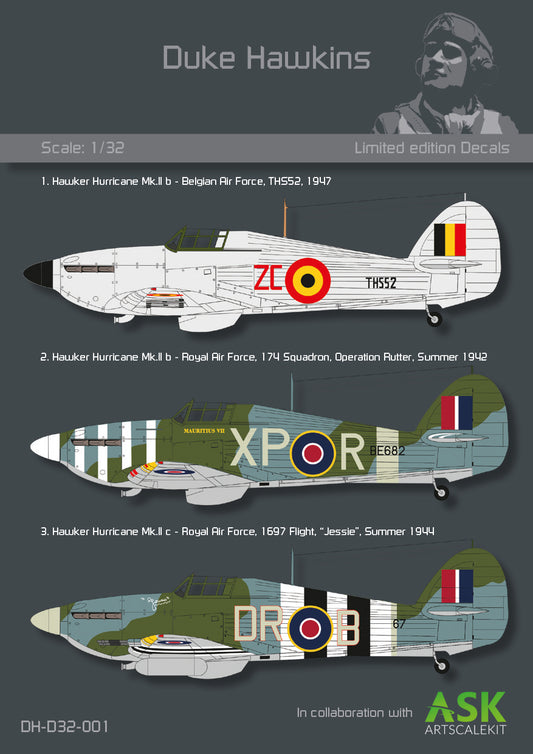 HMH-Publications DH-D32-001 1:32 Hawker Hurricane Mk.IIb Decals