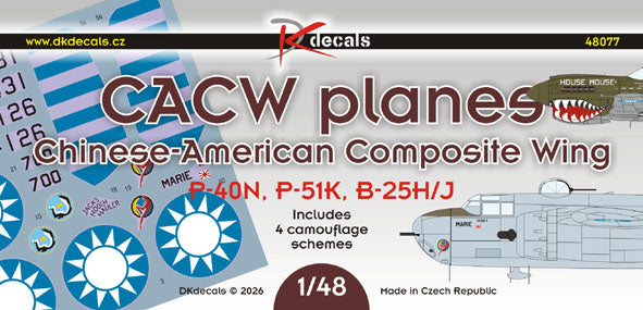 DK Decals 48077 1:48 CACW planes (P-40N, North-American P-51K, B-25H/J)