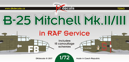 DK Decals 72043 1:72 American B-25 Mk.II/Mk.III Mitchell in RAF Service