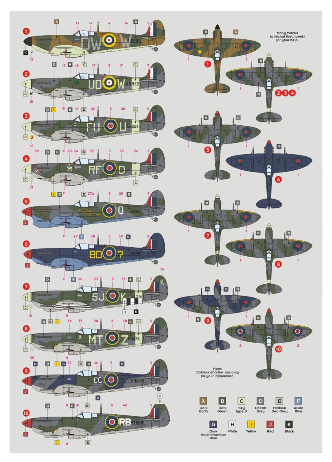 DK Decals 72126 1:72 Supermarine Spitfire Aces, Pt.1