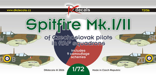 DK Decals 72156 1:72 Supermarine Spitfire Mk.I/Mk.II of Czechoslovak pilots in RAF squadrons