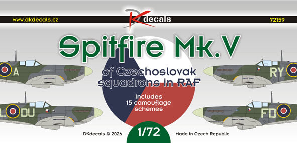 DK Decals 72159 1:72 Supermarine Spitfire Mk.V of Czechoslovak squadrons in RAF
