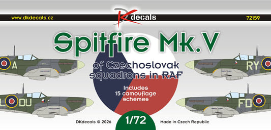 DK Decals 72159 1:72 Supermarine Spitfire Mk.V of Czechoslovak squadrons in RAF