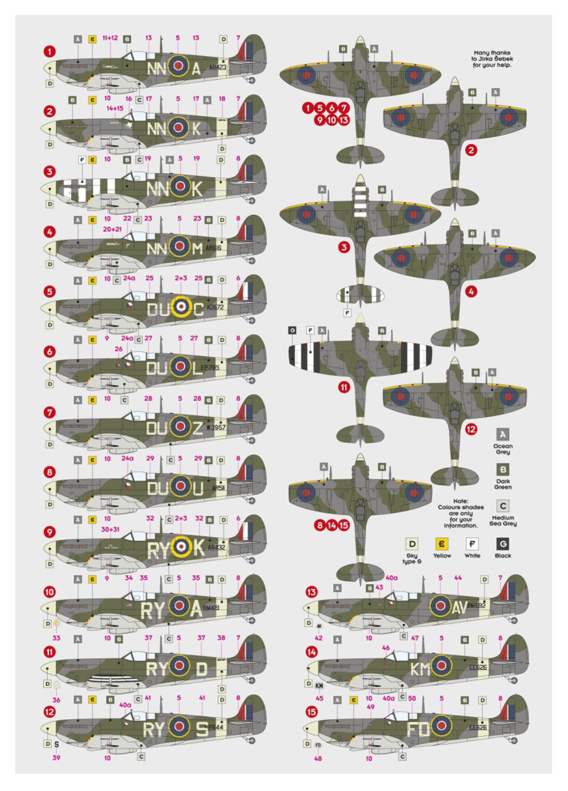 DK Decals 72159 1:72 Supermarine Spitfire Mk.V of Czechoslovak squadrons in RAF