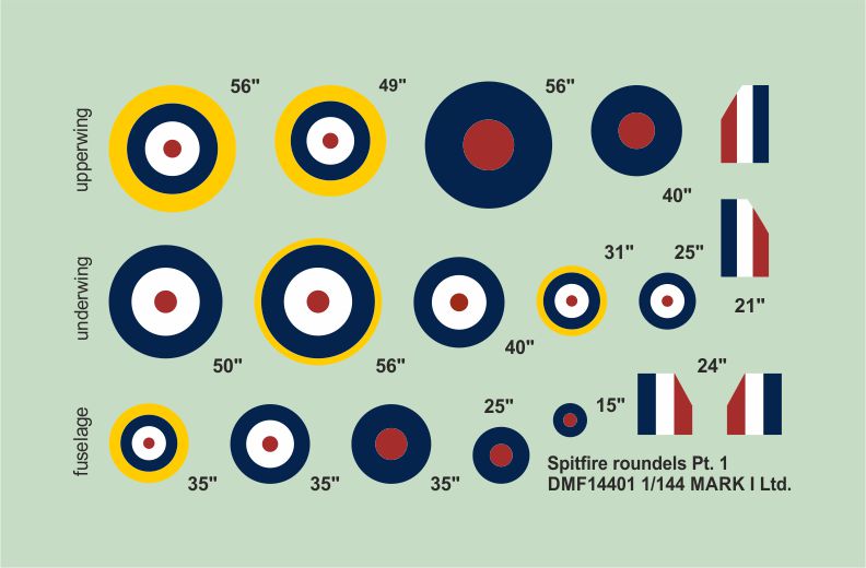 Mark I Decals DMF14401 1:144 Supermarine Spitfire roundels & fin flashes, Pt.1,
