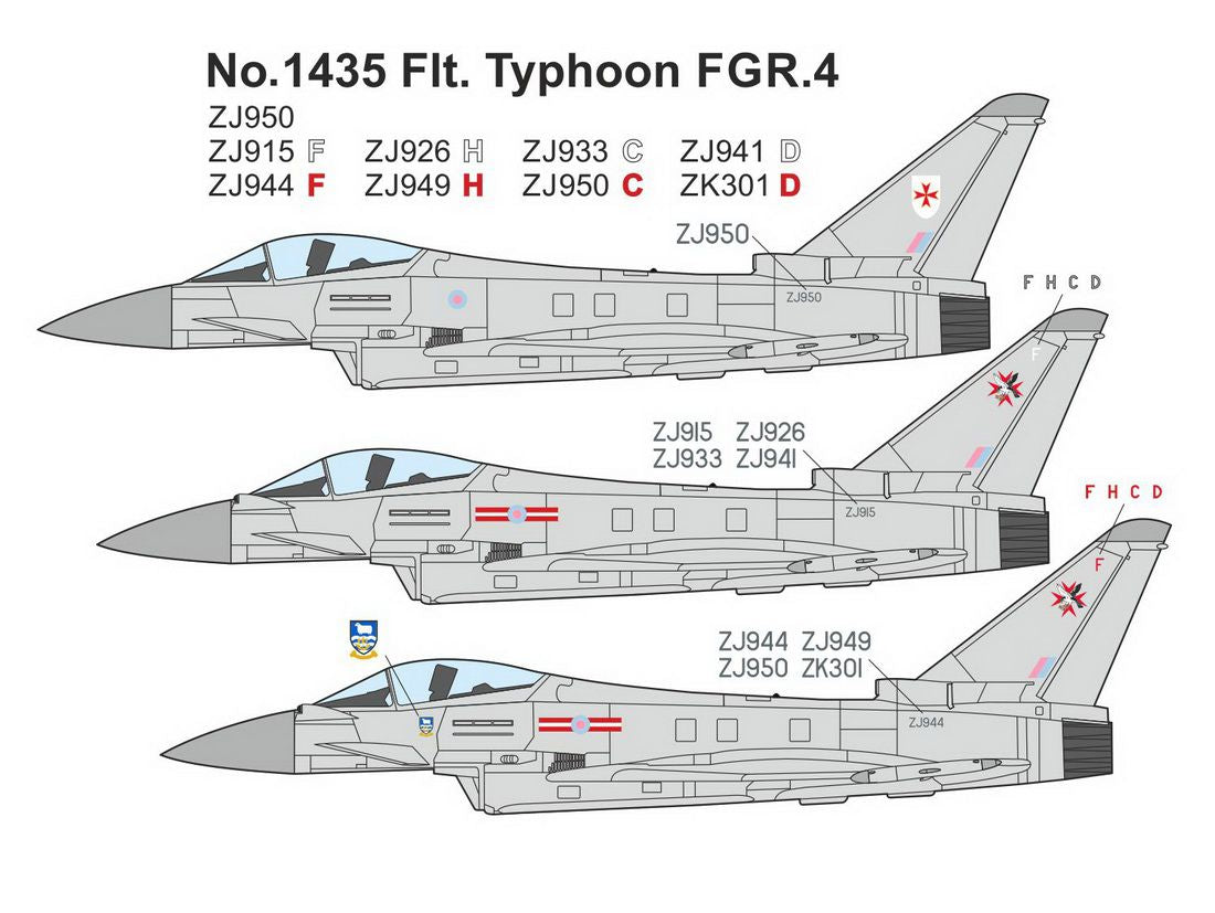 Mark I Decals DMF14404 1:144 No.1435 Flt. Typhoon FGR.4	Typhoon FGR.4s, based at RAF Mount Pleasant,