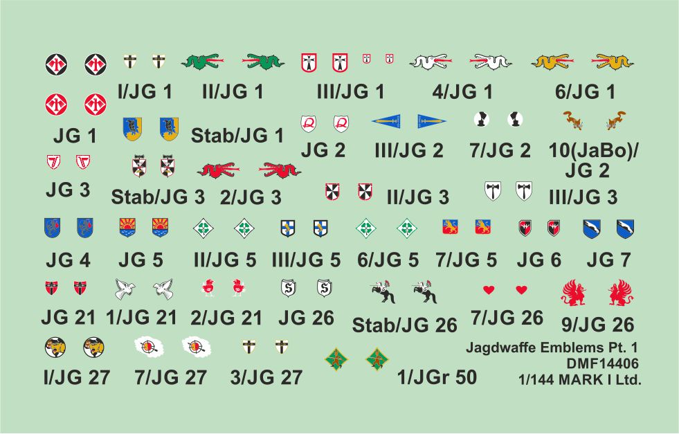 Mark I Decals DMF14406 1:144 Jagdwaffe Emblems, Pt.1