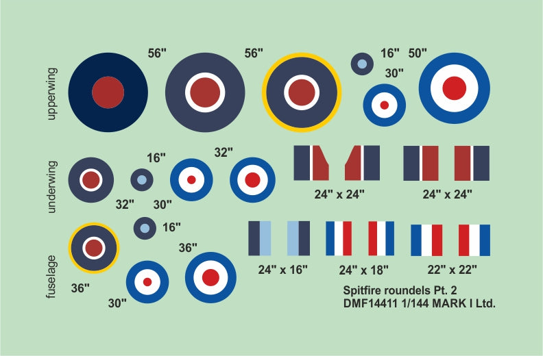 Mark I Decals DMF14411 1:144 Supermarine Spitfire roundels & fin flashes, Pt.2, 2 sets