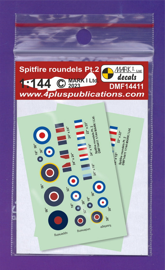 Mark I Decals DMF14411 1:144 Supermarine Spitfire roundels & fin flashes, Pt.2, 2 sets