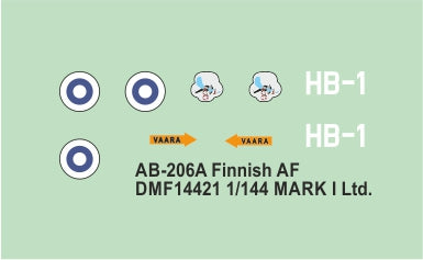 Mark I Decals DMF14412 1:144 Augusta-Bell AB-206A in Finnish AF (Bell OH-58A KIOWA)