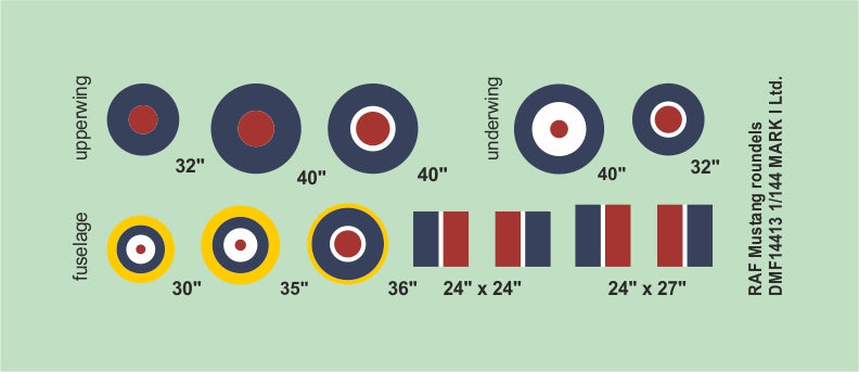 Mark I Decals DMF14413 1:144 RAF Mustang roundels & fin flashes, 2 sets