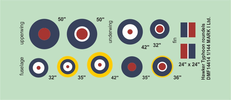 Mark I Decals DMF14414 1:144 Typhoon roundels & fin flashes, 2 sets