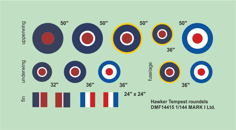 Mark I Decals DMF14415 1:144 Tempest roundels & fin flashes, 2 sets