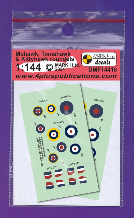 Mark I Decals DMF14416 1:144 Mohawk, Tomahawk & Kittyhawk roundels & fin flashes, 2 setsi