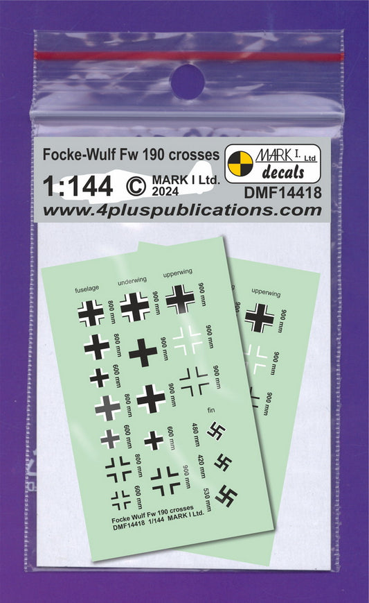 Mark I Decals DMF14418 1:144 Fw-190 crosses & swastikas, 2 sets