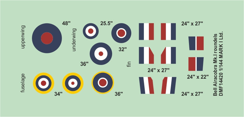 Mark I Decals DMF14420 1:144 RAF Airacobra roundels & fin flashes, 2 sets